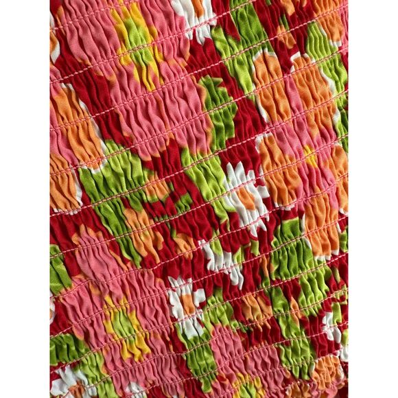 Vintage Y2K Red Floral Smocked Sundress Mini Dress Resortwear size Small - Picture 5 of 5